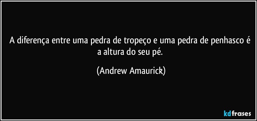 A diferença entre uma pedra de tropeço e uma pedra de penhasco é a altura do seu pé. (Andrew Amaurick)