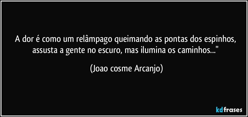 A dor é como um relâmpago queimando as pontas dos espinhos, assusta a gente no escuro, mas ilumina os caminhos..." (Joao cosme Arcanjo)