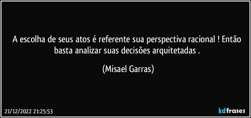 A escolha de seus atos é referente sua perspectiva racional ! Então basta analizar suas decisões arquitetadas . (Misael Garras)