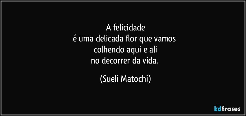 A felicidade
é uma delicada flor que vamos 
colhendo aqui e ali
no decorrer da vida. (Sueli Matochi)