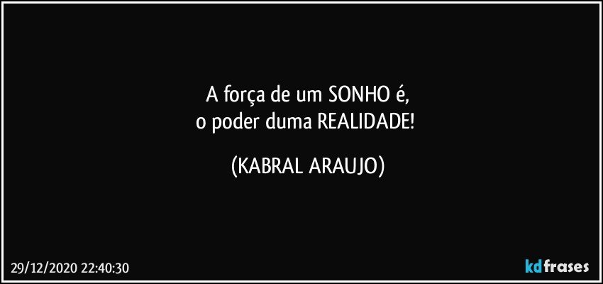 A força de um SONHO é,
o poder duma REALIDADE! (KABRAL ARAUJO)