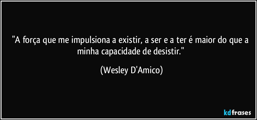 "A força que me impulsiona a existir, a ser e a ter é maior do que a minha capacidade de desistir." (Wesley D'Amico)