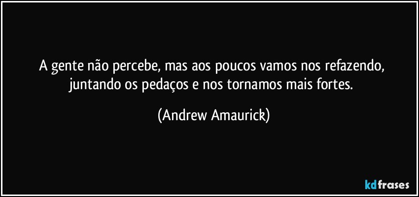 A gente não percebe, mas aos poucos vamos nos refazendo, juntando os pedaços e nos tornamos mais fortes. (Andrew Amaurick)