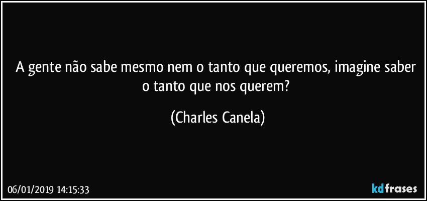 A gente não sabe mesmo nem o tanto que queremos, imagine saber o tanto que nos querem? (Charles Canela)