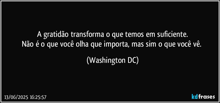 A gratidão transforma o que temos em suficiente.
Não é o que você olha que importa, mas sim o que você vê. (Washington DC)