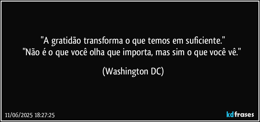 "A gratidão transforma o que temos em suficiente."
"Não é o que você olha que importa, mas sim o que você vê." (Washington DC)
