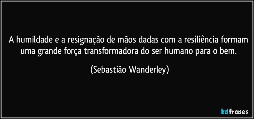 A humildade e a resignação de mãos dadas com a resiliência formam uma grande força transformadora do ser humano para o bem. (Sebastião Wanderley)