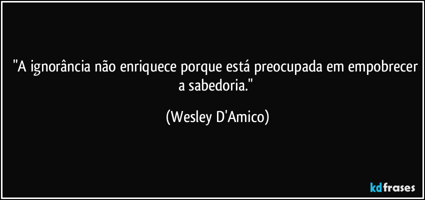 "A ignorância não enriquece porque está preocupada em empobrecer a sabedoria." (Wesley D'Amico)