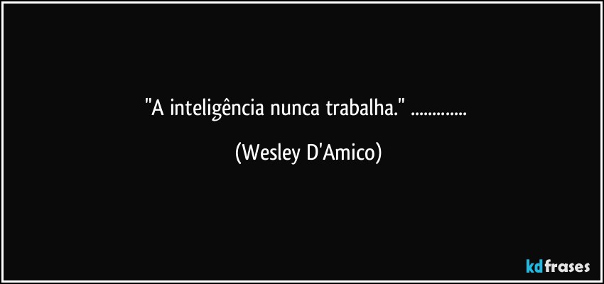 "A inteligência nunca trabalha." ... (Wesley D'Amico)