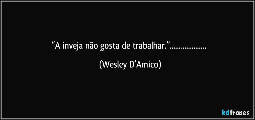 “A inveja não gosta de trabalhar.”... (Wesley D'Amico)