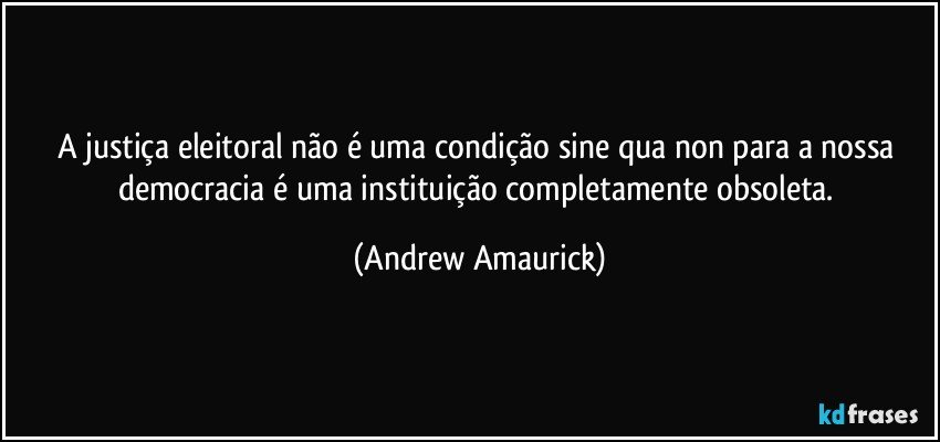 A justiça eleitoral não é uma condição sine qua non para a nossa democracia é uma instituição completamente obsoleta. (Andrew Amaurick)