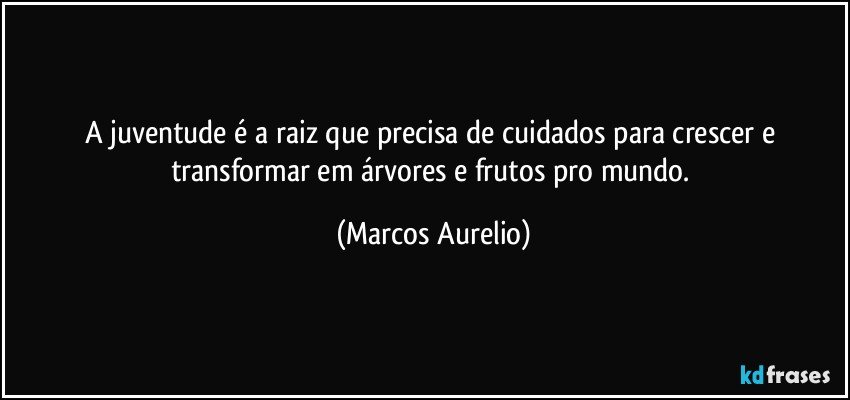 a juventude é a raiz que precisa de cuidados para crescer e transformar em árvores e frutos pro mundo. (Marcos Aurelio)