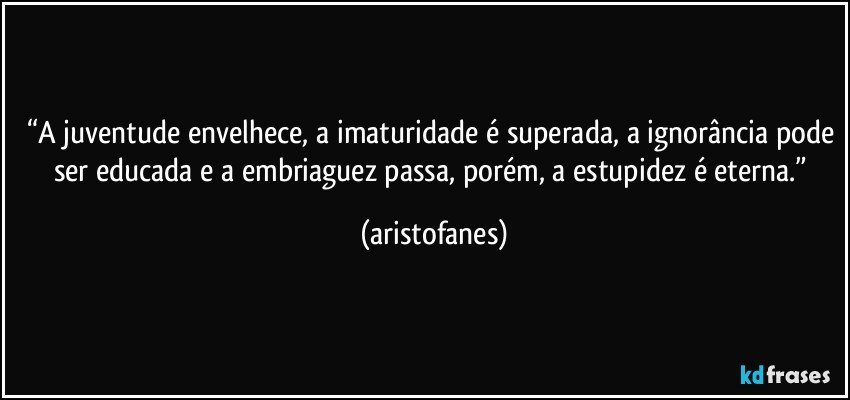 “A juventude envelhece, a imaturidade é superada, a ignorância pode ser educada e a embriaguez passa, porém, a estupidez é eterna.” (aristofanes)