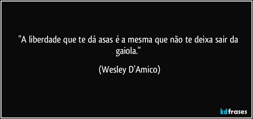 "A liberdade que te dá asas é a mesma que não te deixa sair da gaiola." (Wesley D'Amico)