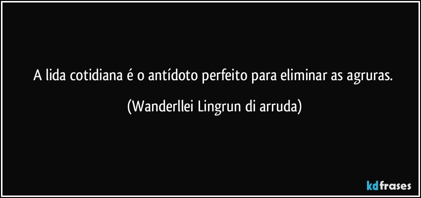 A lida cotidiana é o antídoto perfeito para eliminar as agruras. (Wanderllei Lingrun di arruda)