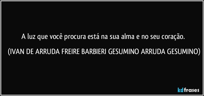 A luz que você procura está na sua alma e no seu coração. (IVAN DE ARRUDA FREIRE BARBIERI GESUMINO ARRUDA GESUMINO)