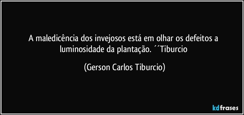 A maledicência dos invejosos está em olhar os defeitos a luminosidade da plantação. ´´Tiburcio (Gerson Carlos Tiburcio)