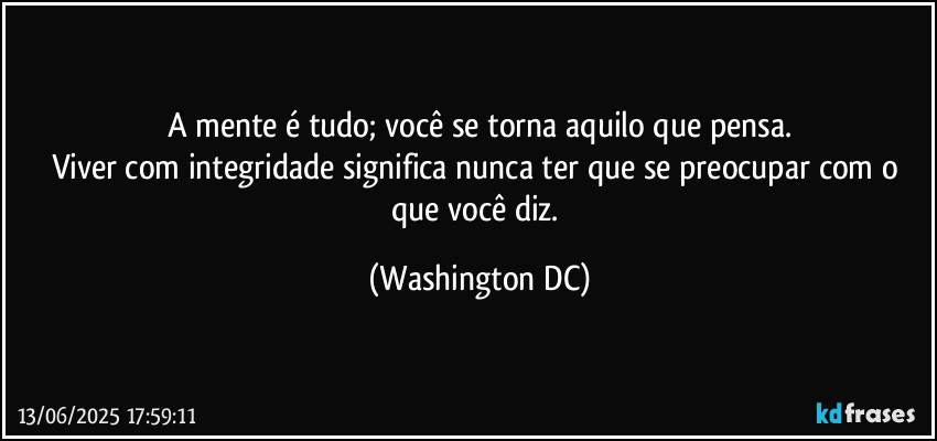 A mente é tudo; você se torna aquilo que pensa.
Viver com integridade significa nunca ter que se preocupar com o que você diz. (Washington DC)