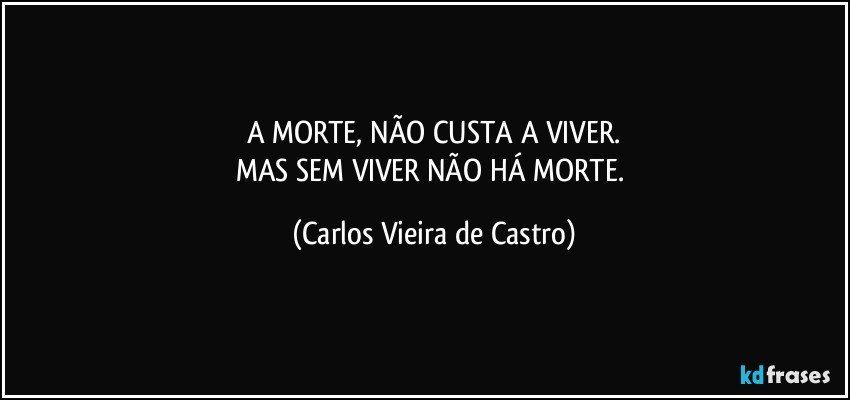 A MORTE, NÃO CUSTA A VIVER.
MAS SEM VIVER NÃO HÁ MORTE. (Carlos Vieira de Castro)