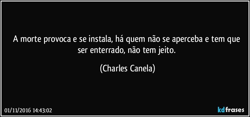 A morte provoca e se instala, há quem não se aperceba e tem que ser enterrado, não tem jeito. (Charles Canela)