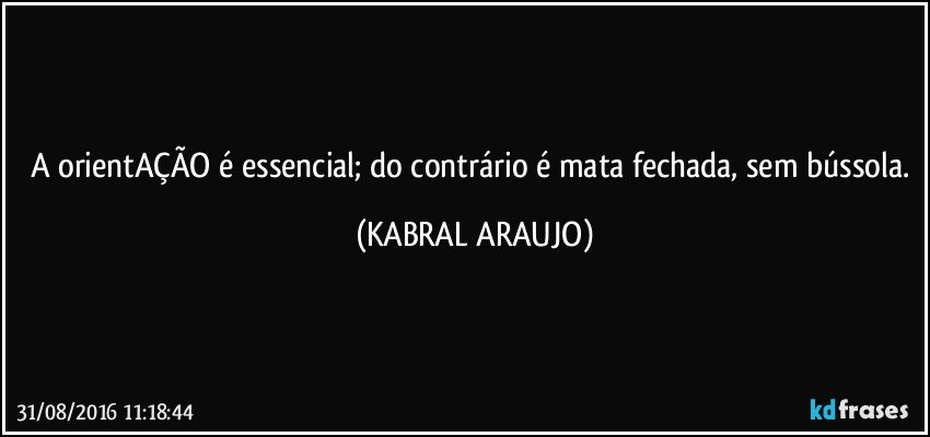 A orientAÇÃO é essencial; do contrário é mata fechada, sem bússola. (KABRAL ARAUJO)