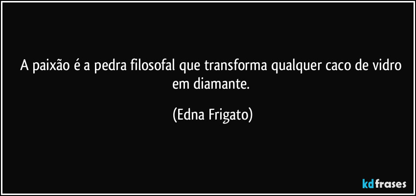 A paixão é a pedra filosofal que transforma qualquer caco de vidro em diamante. (Edna Frigato)