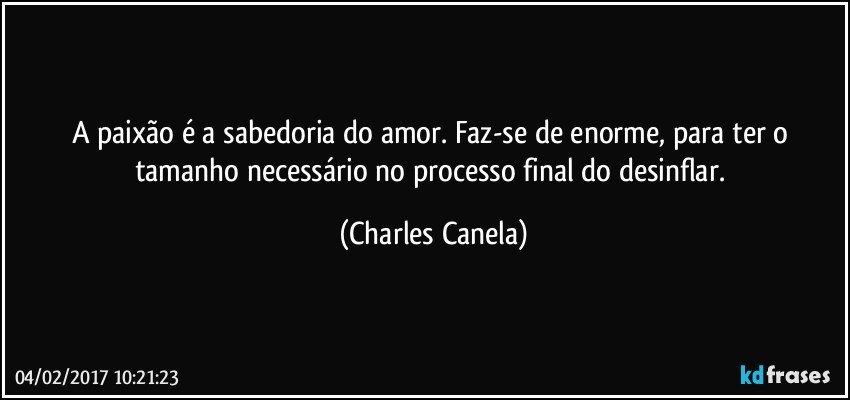 A paixão é a sabedoria do amor. Faz-se de enorme, para ter o tamanho necessário no processo final do desinflar. (Charles Canela)