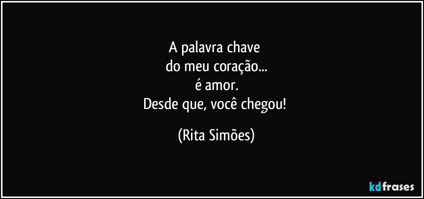 A palavra chave 
do meu coração...
é amor.
Desde que, você chegou! (Rita Simões)