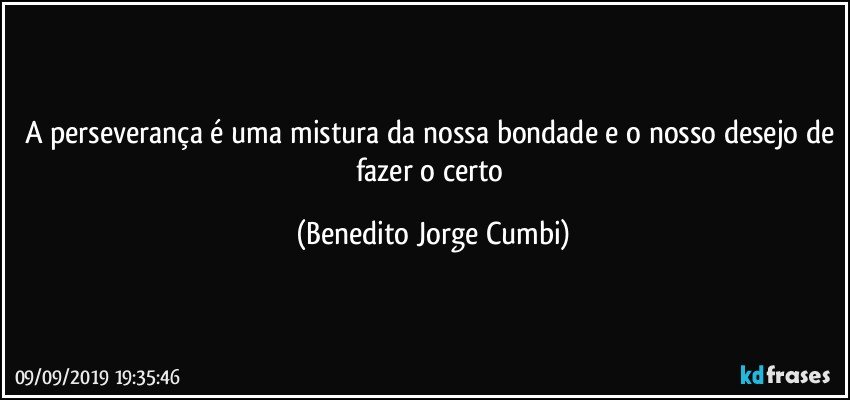 A perseverança é uma mistura da nossa bondade e o nosso desejo de fazer o certo (Benedito Jorge Cumbi)