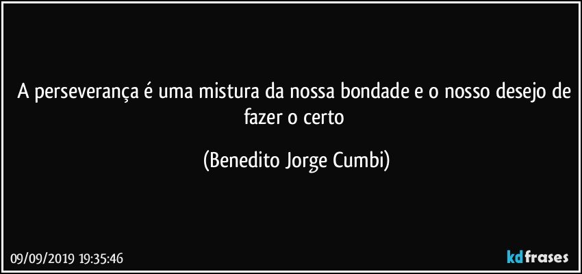 A perseverança é uma mistura da nossa bondade e o nosso desejo de fazer o certo (Benedito Jorge Cumbi)