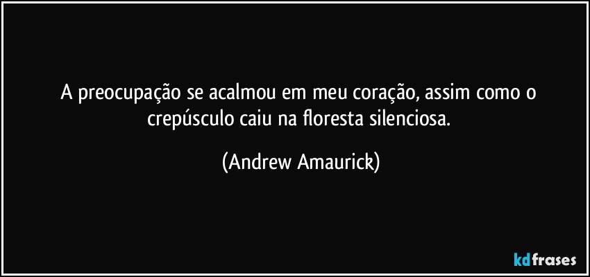 A preocupação se acalmou em meu coração, assim como o crepúsculo caiu na floresta silenciosa. (Andrew Amaurick)