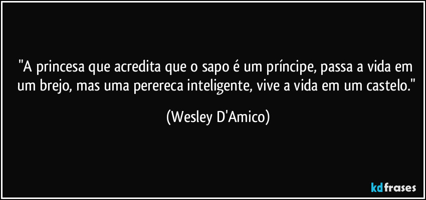 "A princesa que acredita que o sapo é um príncipe, passa  a vida em um brejo, mas uma perereca inteligente, vive a vida em um castelo." (Wesley D'Amico)