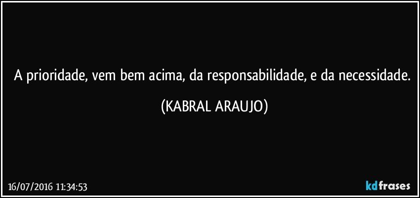 A prioridade, vem bem acima, da responsabilidade, e da necessidade. (KABRAL ARAUJO)