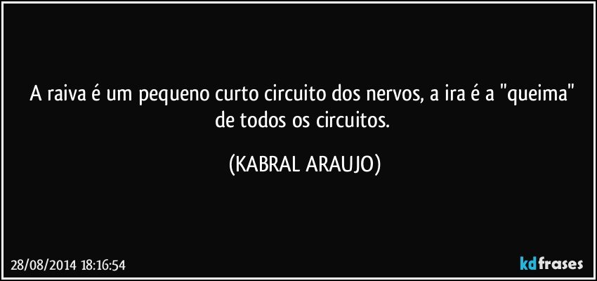 A raiva é um pequeno curto circuito dos nervos, a ira é a "queima" de todos os circuitos. (KABRAL ARAUJO)