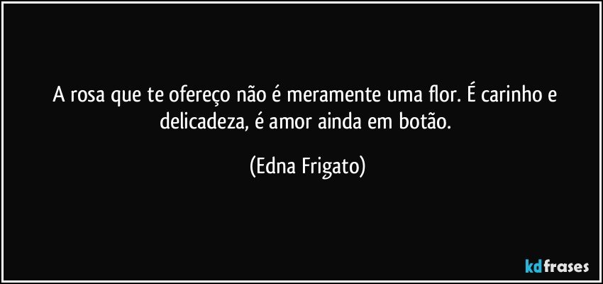 A rosa que te ofereço não é meramente uma flor. É carinho e delicadeza, é amor ainda em botão. (Edna Frigato)