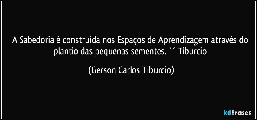 A Sabedoria é construída nos Espaços de Aprendizagem através do plantio das pequenas sementes. ´´ Tiburcio (Gerson Carlos Tiburcio)