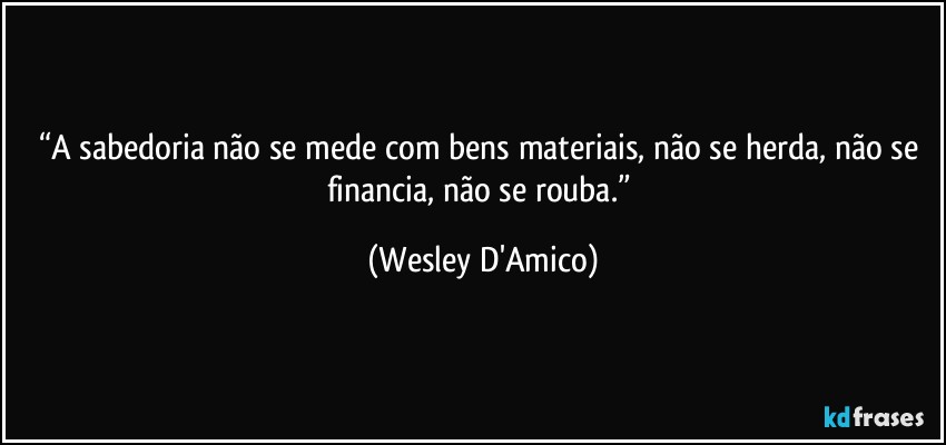 “A sabedoria não se mede com bens materiais, não se herda, não se financia, não se rouba.” (Wesley D'Amico)
