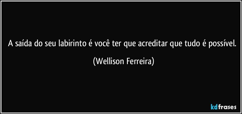 A saída do seu labirinto é você ter que acreditar que tudo é possível. (Wellison Ferreira)
