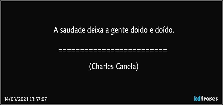 A saudade deixa a gente doido e doído.

========================= (Charles Canela)