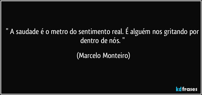 " A saudade é o metro do sentimento real. É alguém nos gritando por dentro de nós. " (Marcelo Monteiro)