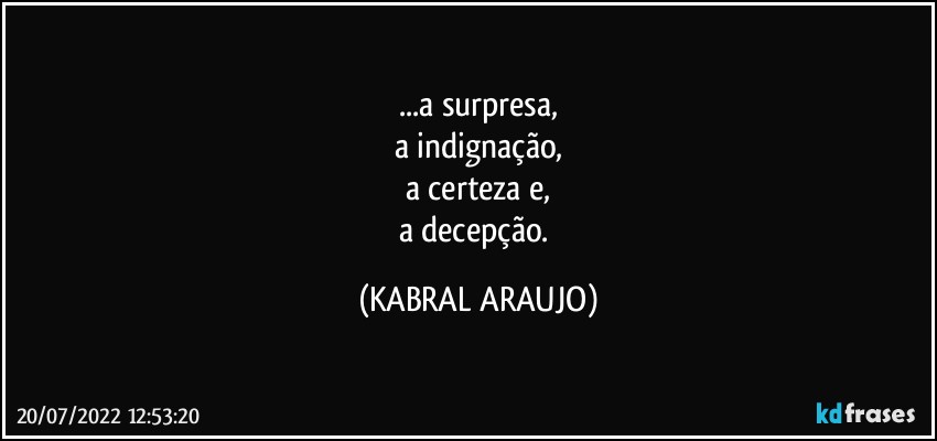 ...a surpresa,
a indignação,
a certeza e,
a decepção. (KABRAL ARAUJO)