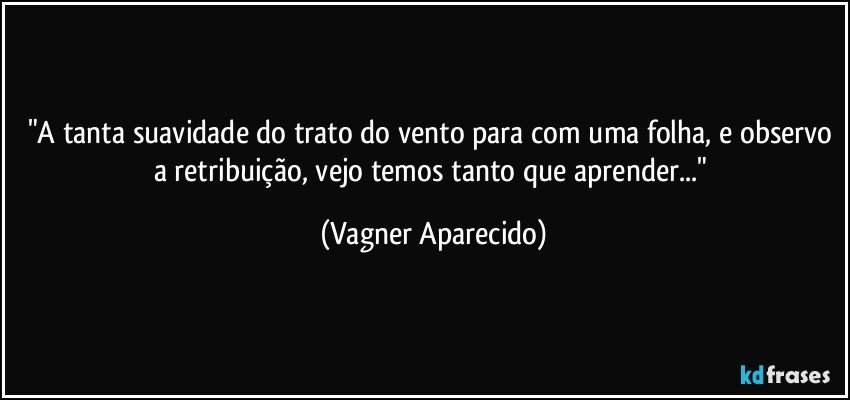 "A tanta suavidade do trato do vento para com uma folha, e observo a retribuição, vejo temos tanto que aprender..." (Vagner Aparecido)