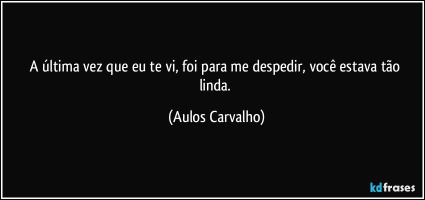 A última vez que eu te vi, foi para me despedir, você estava tão linda. (Aulos Carvalho)