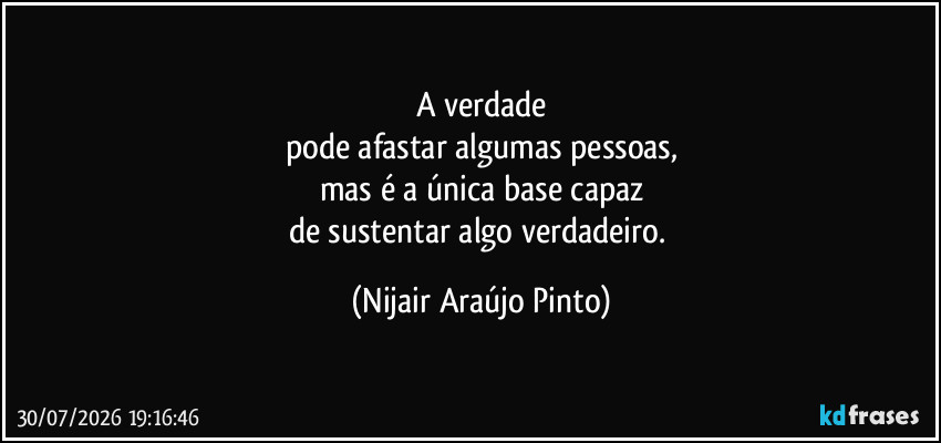 A verdade
pode afastar algumas pessoas,
mas é a única base capaz
de sustentar algo verdadeiro. (Nijair Araújo Pinto)