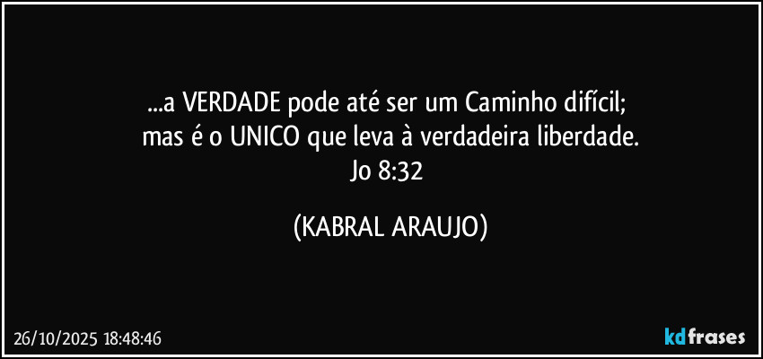 ...a VERDADE pode até ser um Caminho difícil; 
mas é o UNICO que leva à verdadeira liberdade.
Jo 8:32 (KABRAL ARAUJO)