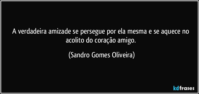 A verdadeira amizade se persegue por ela mesma e se aquece no acolito do coração amigo. (Sandro Gomes Oliveira)