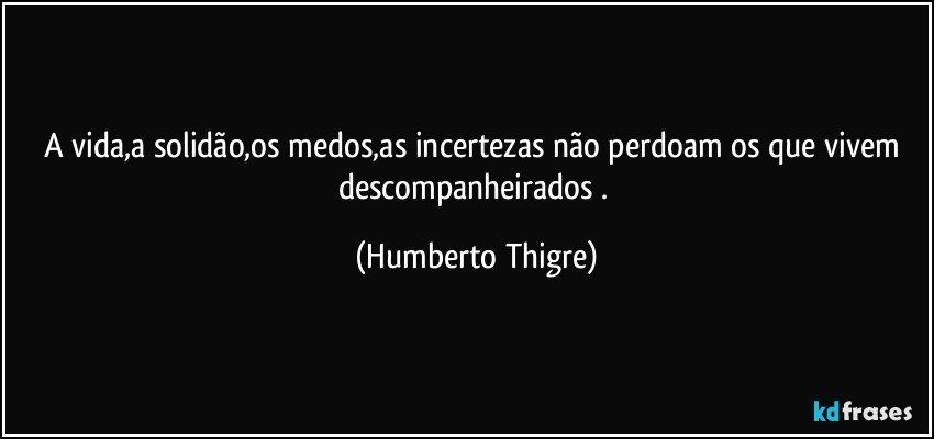 A vida,a solidão,os medos,as incertezas não perdoam os que vivem descompanheirados . (Humberto Thigre)