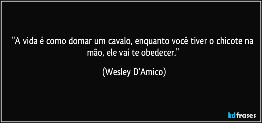 "A vida é como domar um cavalo, enquanto você tiver o chicote na mão, ele vai te obedecer." (Wesley D'Amico)