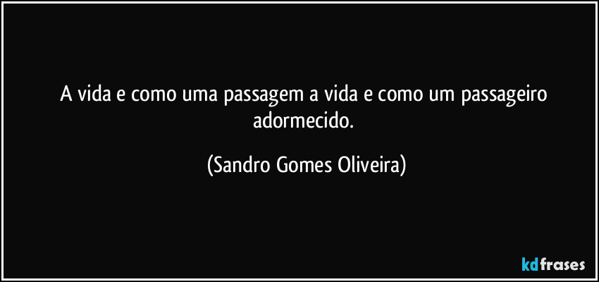 A vida e como uma passagem a vida e como um passageiro adormecido. (Sandro Gomes Oliveira)