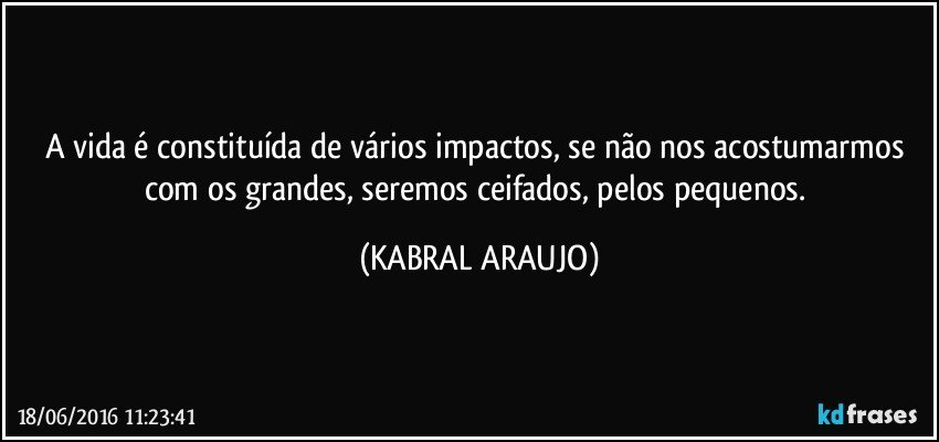 A vida é constituída de vários impactos, se não nos acostumarmos com os grandes, seremos ceifados, pelos pequenos. (KABRAL ARAUJO)